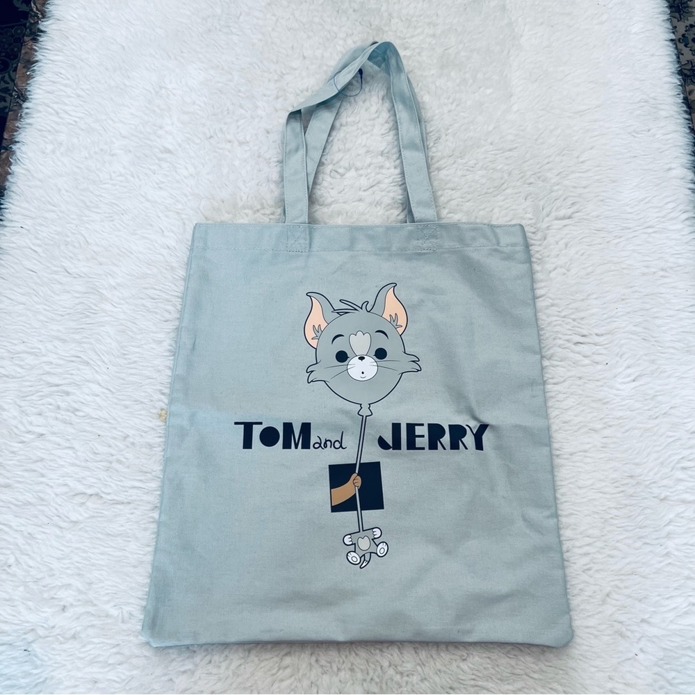 Tom & Jerry Gray Fabric Tote Shopping Bags 16” x 14”
